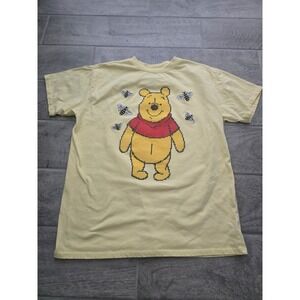 Disney Winnie the Pooh T-Shirt Bees Embroidered Yellow Medium Cross Stitch‎